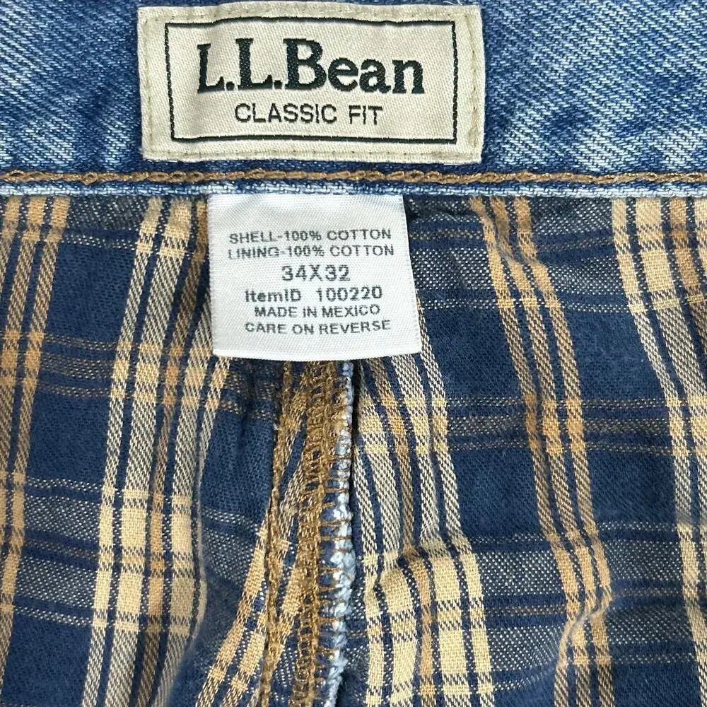 Vintage L.L. Bean Flannel Lined Jeans 34x32 Relaxed Fit Faded Distressed Men’s